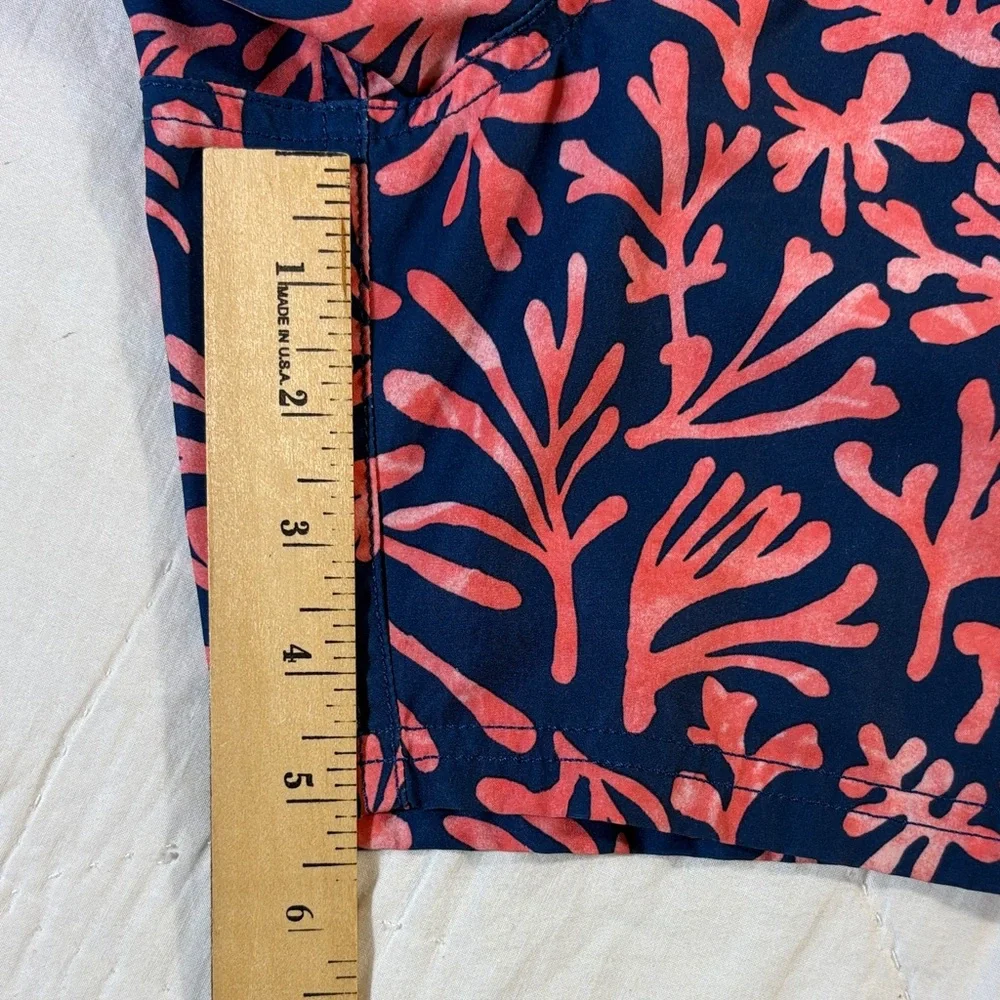 Men’s J. Crew Coral Branch Print Swim Trunks Navy & Pink Size Large